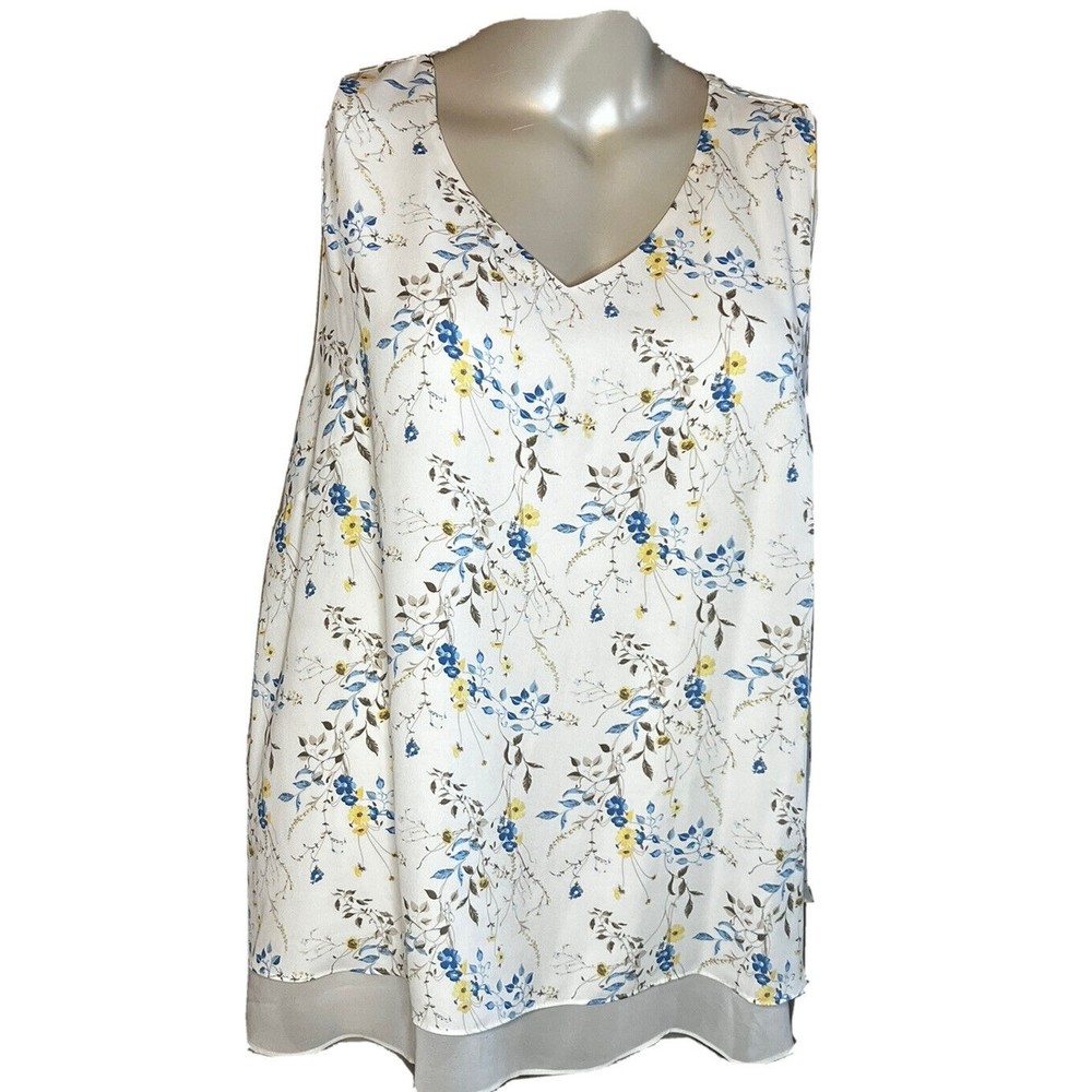 C EST 1946 Womans Sleeveless Top Blouse Floral Ruffle Layered V-Neck Size 22/24W